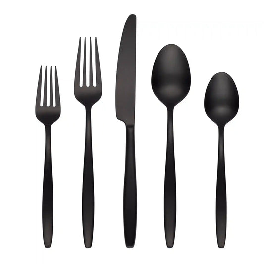 Nylah Black Satin 20-Piece Flatware Set