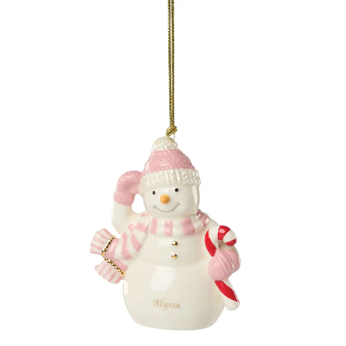 Personalized Winter Snowman Pink Ornament