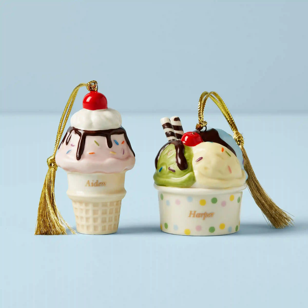 Personalized Ice Cream 2-Piece Ornament Set
