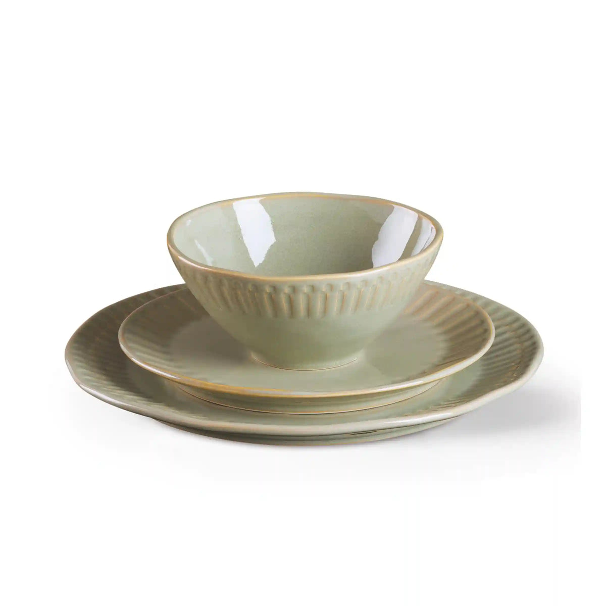 Artisanal Stripe Green 12-Piece Dinnerware Set