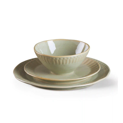 Artisanal Stripe Green 12-Piece Dinnerware Set