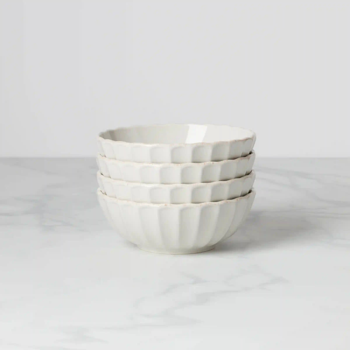 French Perle Scallop White All-Purpose Bowls, Set of 4