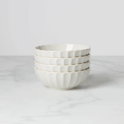 French Perle Scallop White All-Purpose Bowls, Set of 4