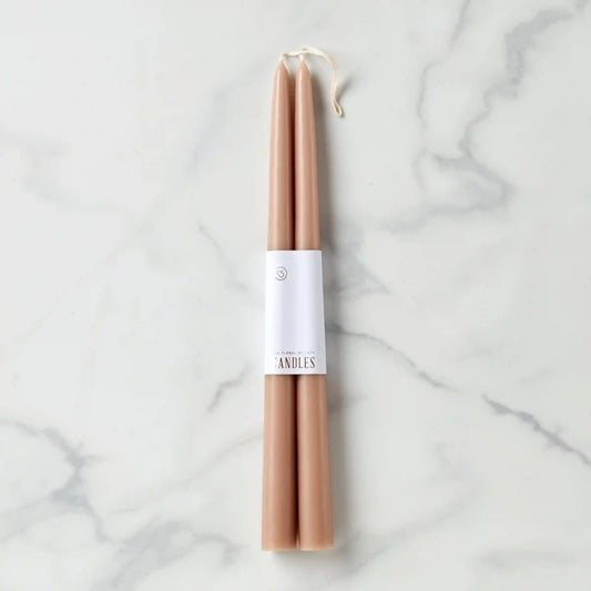 Dipped Greige 12" Taper Candle, Set of 2