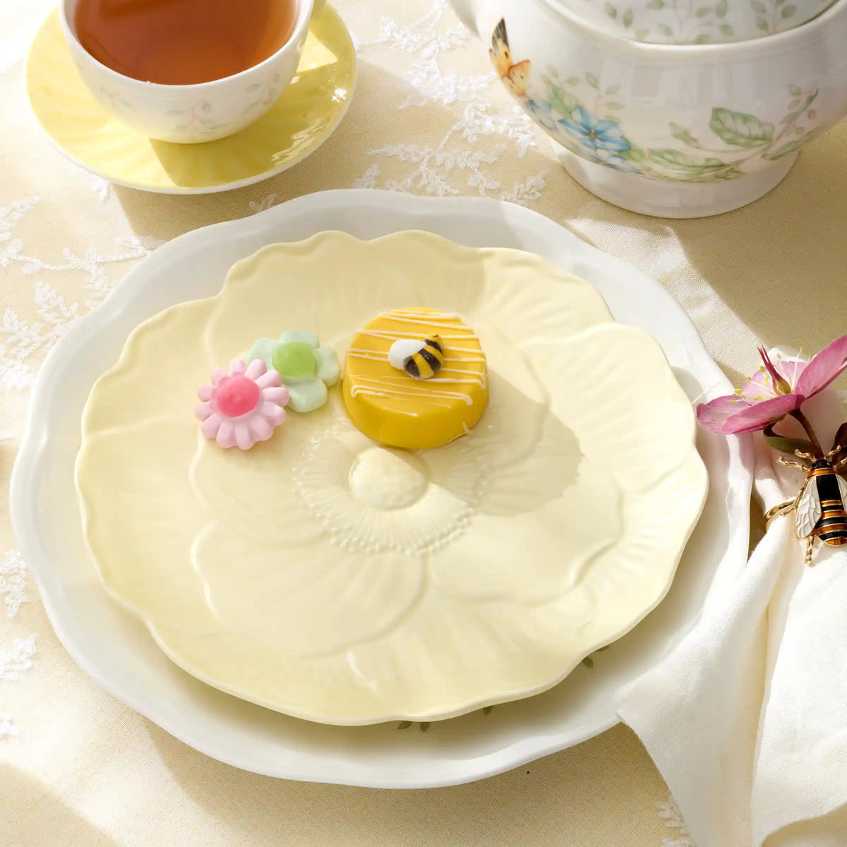 Butterfly Meadow Floral Yellow Accent Plates, Set of 4