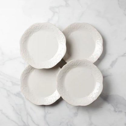 French Perle White Dinner Plates, Set of 4