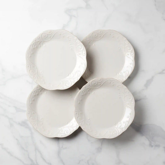 French Perle White Dinner Plates, Set of 4