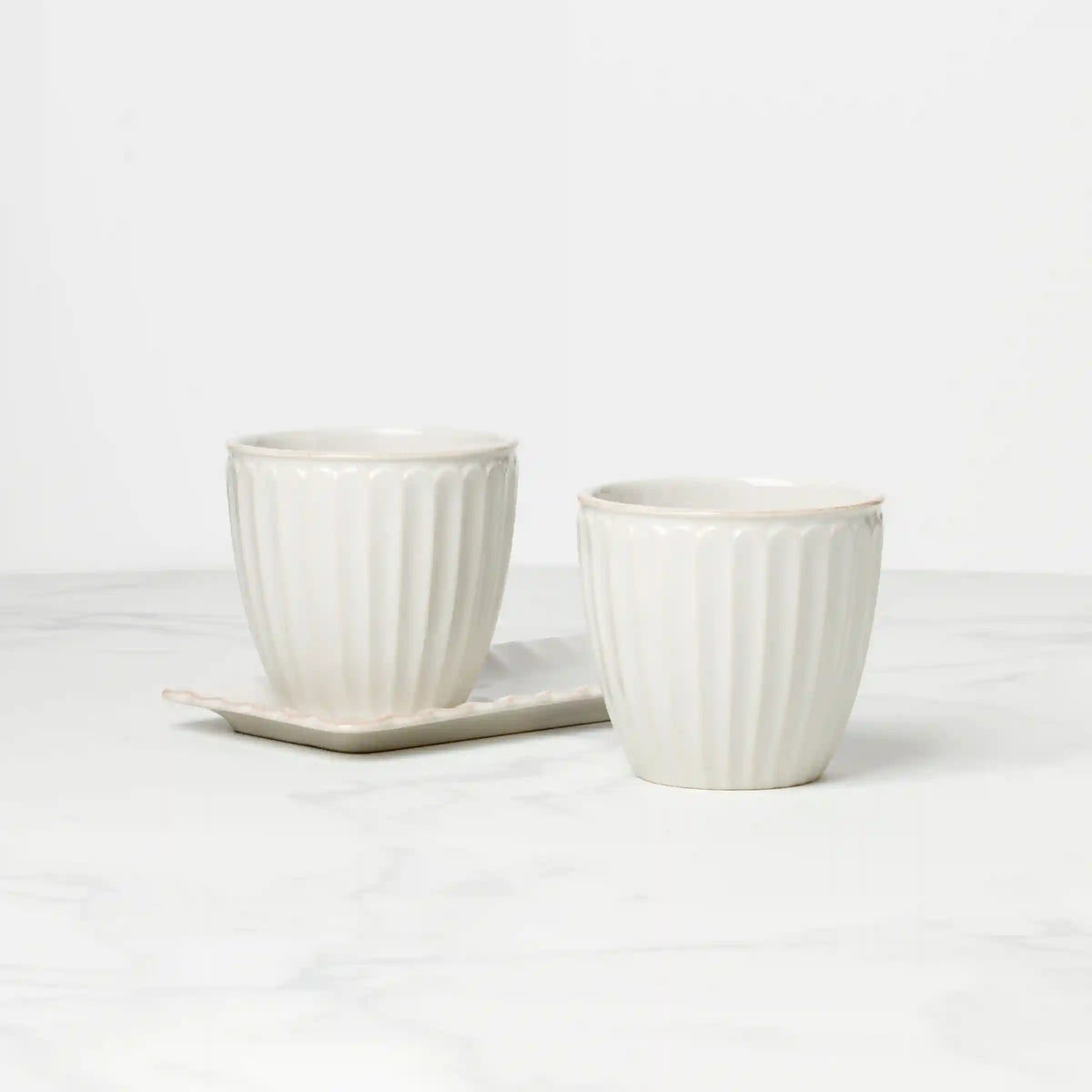 French Perle Scallop White 3-Piece Herb Pot Set
