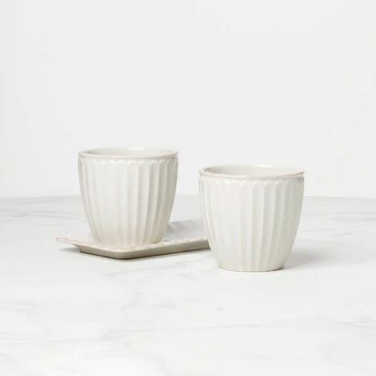 French Perle Scallop White 3-Piece Herb Pot Set