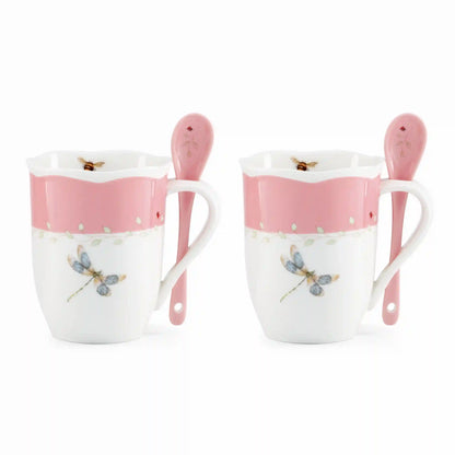 Butterfly Meadow Color Mugs with Spoons, Set of 8