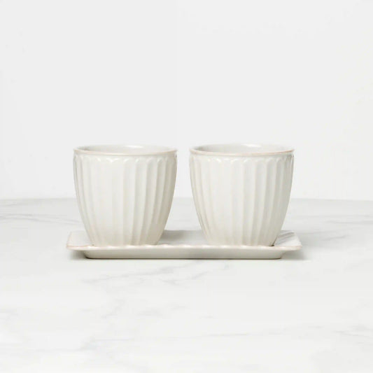 French Perle Scallop White 3-Piece Herb Pot Set