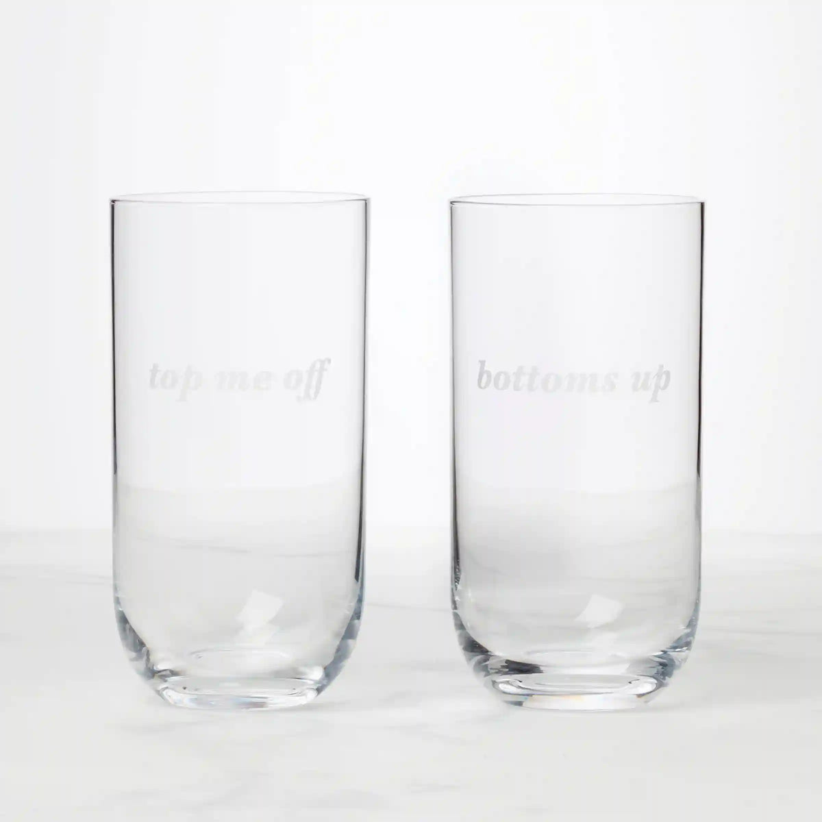 Bottoms Up & Top Me Off Highball Glasses, Set of 2
