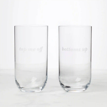 Bottoms Up & Top Me Off Highball Glasses, Set of 2