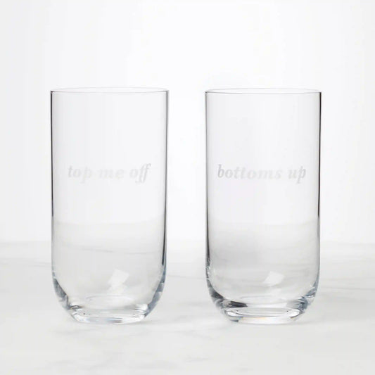 Bottoms Up & Top Me Off Highball Glasses, Set of 2