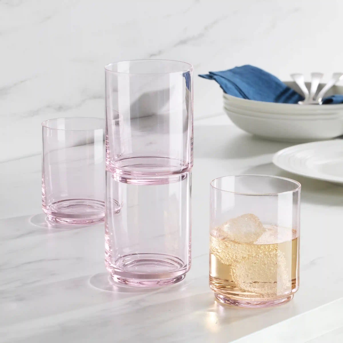 Tuscany Stackable Blush Tall Glasses, Set of 4