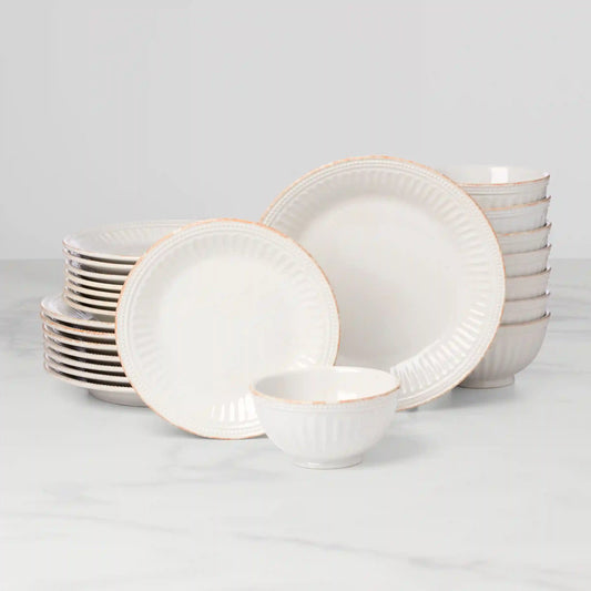 French Perle Groove White 24-Piece Dinnerware Set