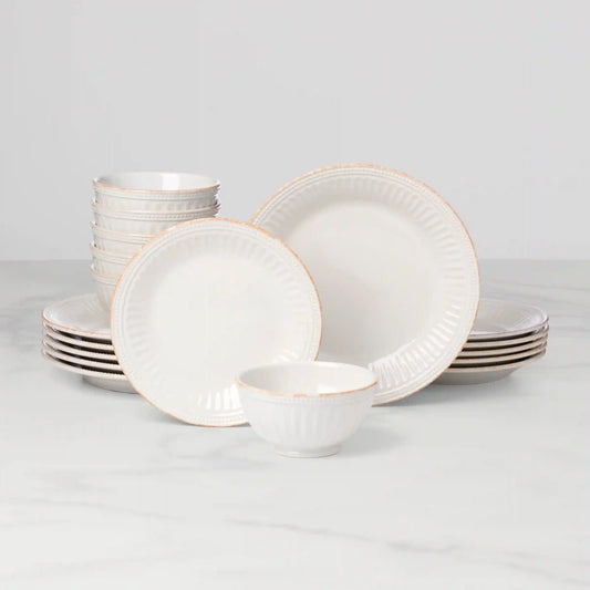 French Perle Groove White 18-Piece Dinnerware Set