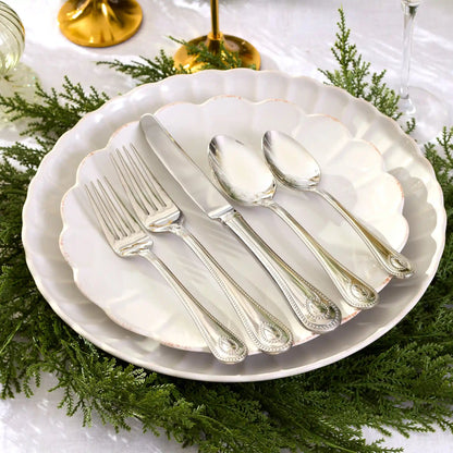 French Perle Scallop White Accent Plates, Set of 4