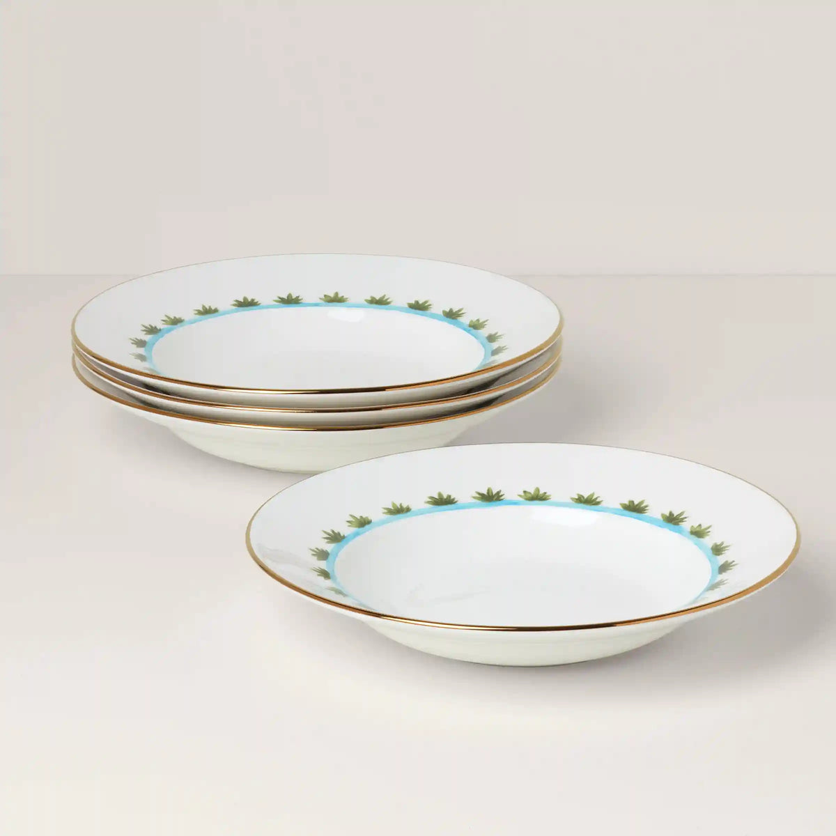 British Colonial Bamboo Rimmed Soup Bowls, Set of 4