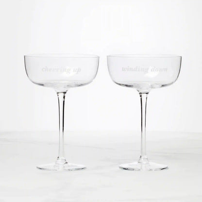 Winding Down & Cheering Up Coupe Glasses, Set of 2