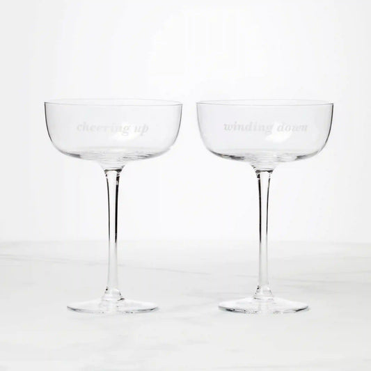 Winding Down & Cheering Up Coupe Glasses, Set of 2