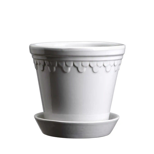 Kobenhavner Glazed Mineral White 16cm Pot with Saucer