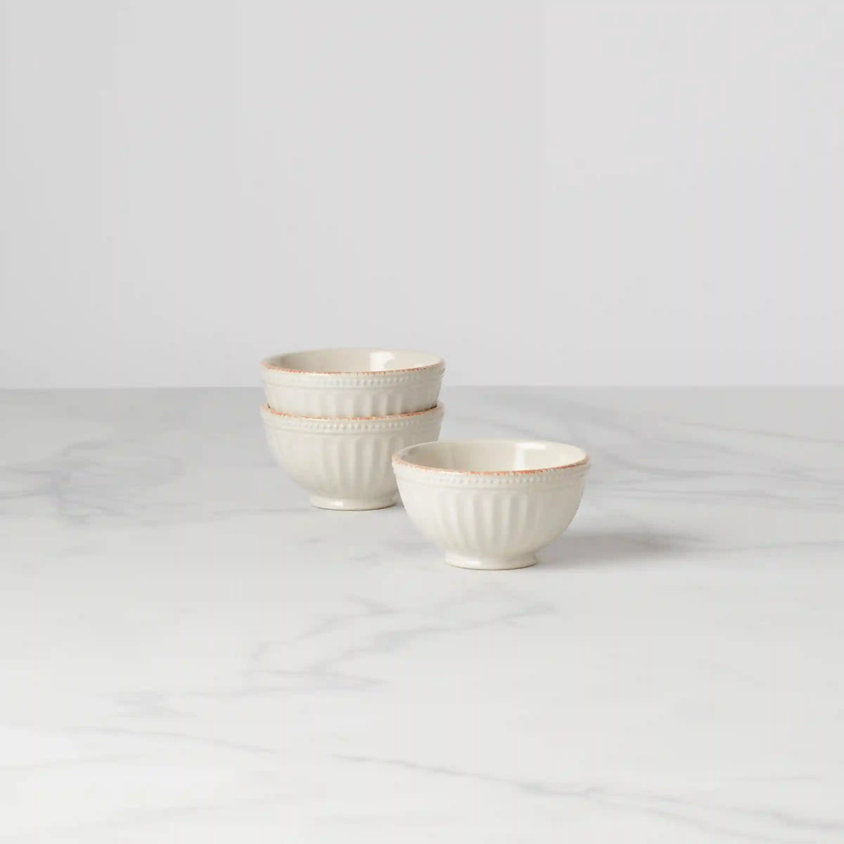 French Perle Groove White Mini 3-Piece Bowl Set