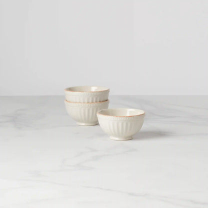 French Perle Groove White Mini 3-Piece Bowl Set