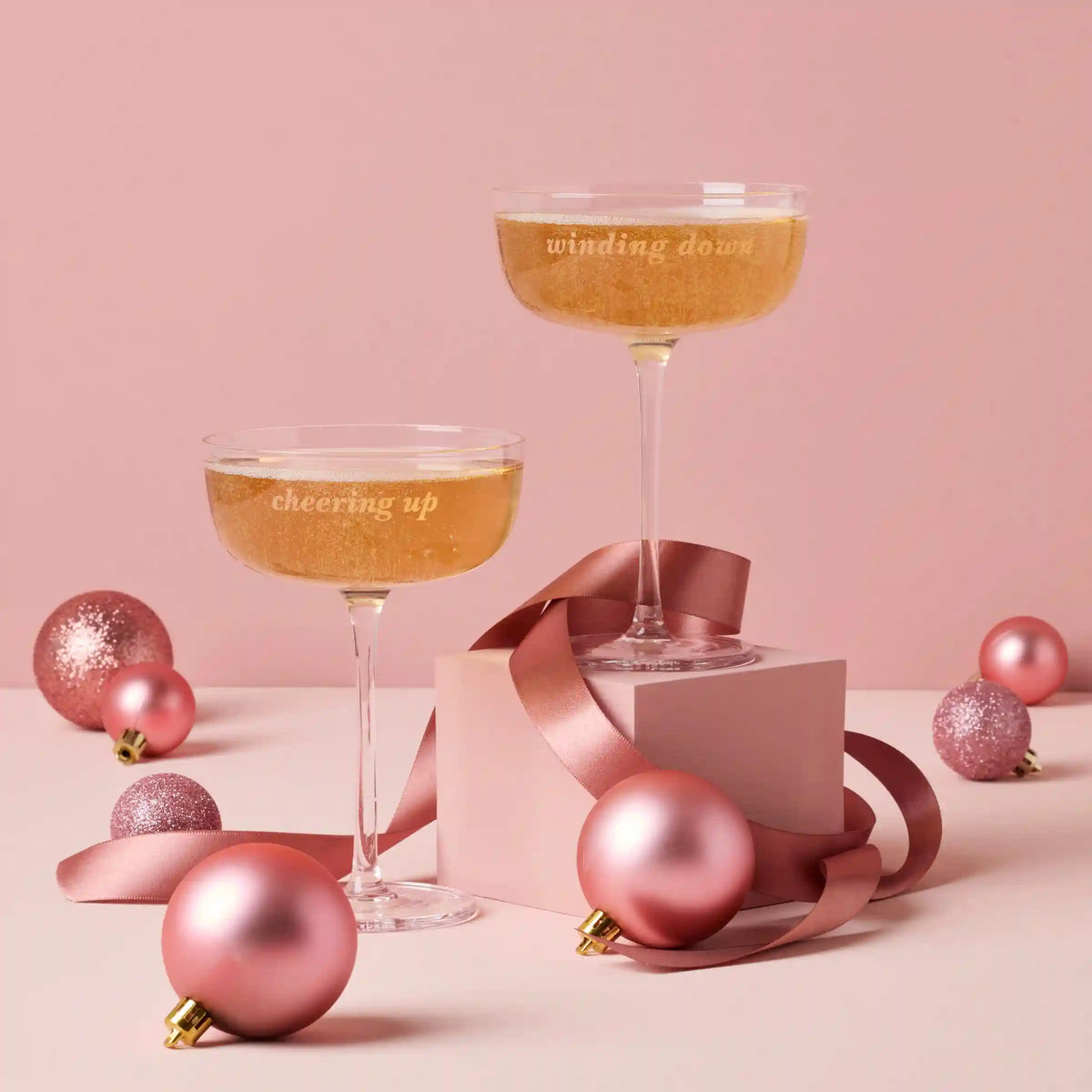 Winding Down & Cheering Up Coupe Glasses, Set of 2