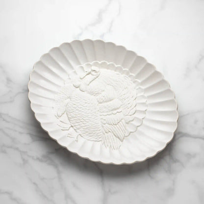 French Perle White Carved Turkey Platter