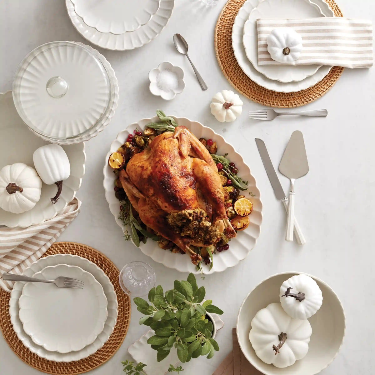 French Perle Scallop White Serving Bowl