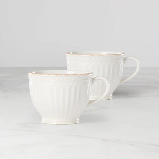 French Perle Groove White Latte Mugs, Set of 2