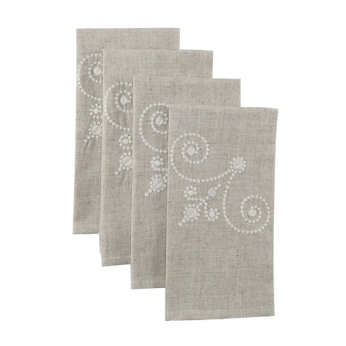 French Perle Linen Embroidered Dinner Napkins, Set of 4