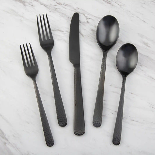 Cecil Black Satin Hammered 20-Piece Flatware Set