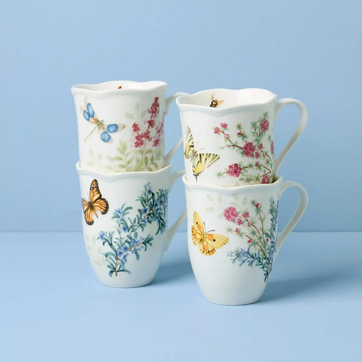 Butterfly Meadow Herbs Mugs, Set of 4