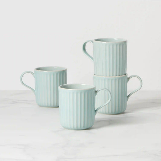 French Perle Scallop Ice Blue Mugs, Set of 4