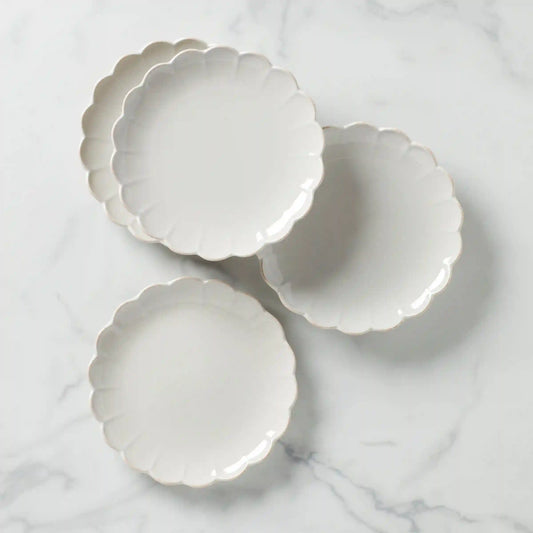 French Perle Scallop White Accent Plates, Set of 4