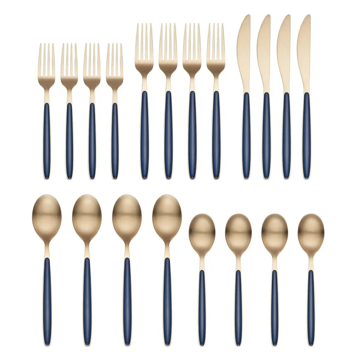 Kiernan Champagne Satin Navy Handle 20-Piece Flatware Set