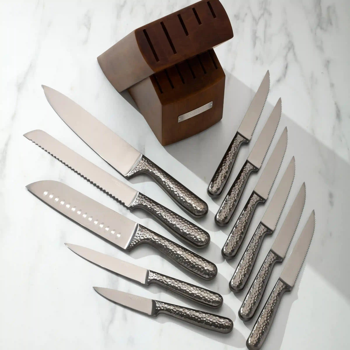 Nero Hammered Titanium 12-Piece Cutlery Block Set