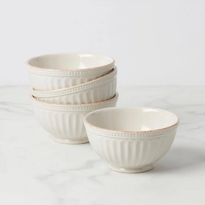 French Perle Groove White All-Purpose Bowls, Set of 4