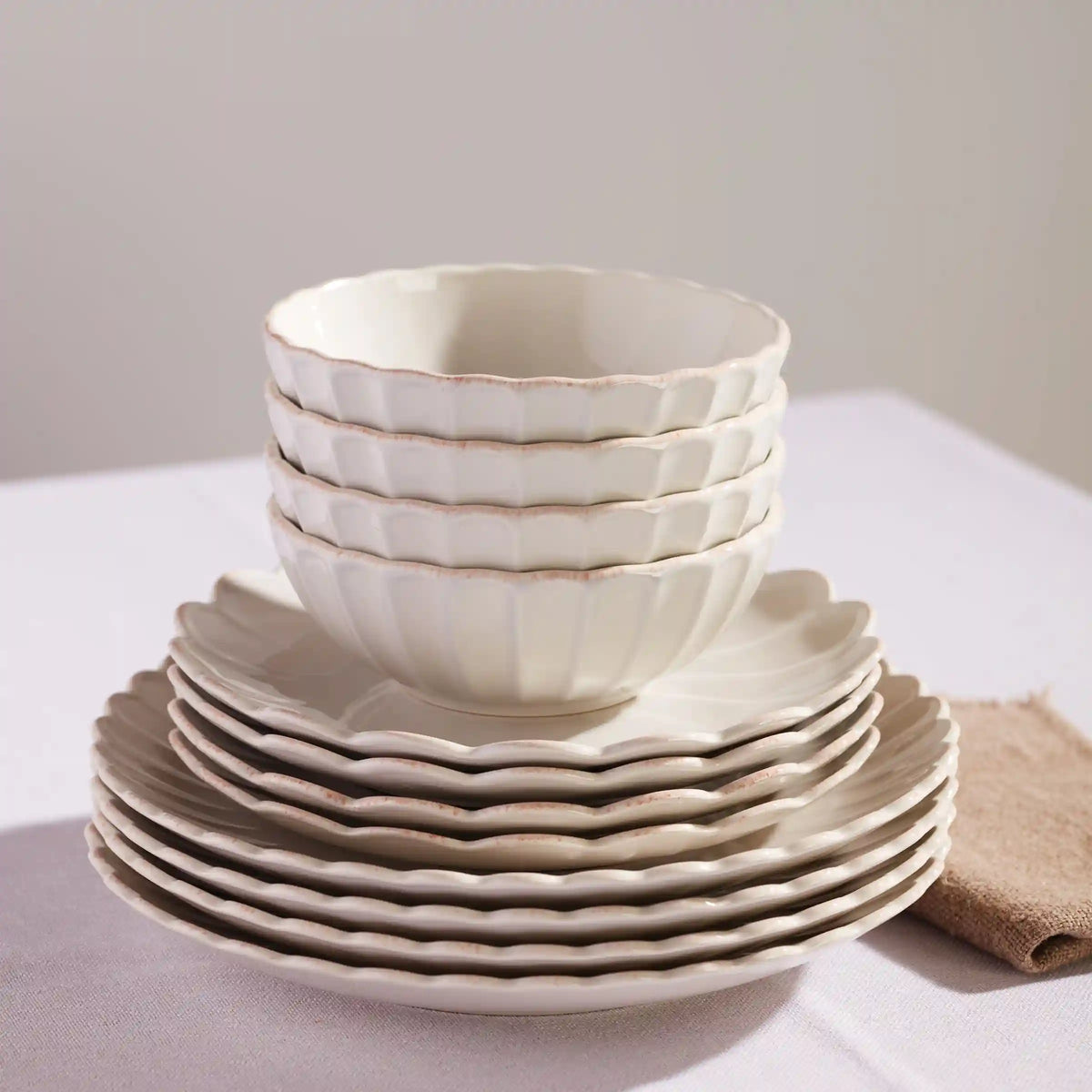 French Perle Scallop White All-Purpose Bowls, Set of 4