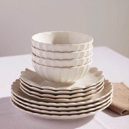 French Perle Scallop White All-Purpose Bowls, Set of 4