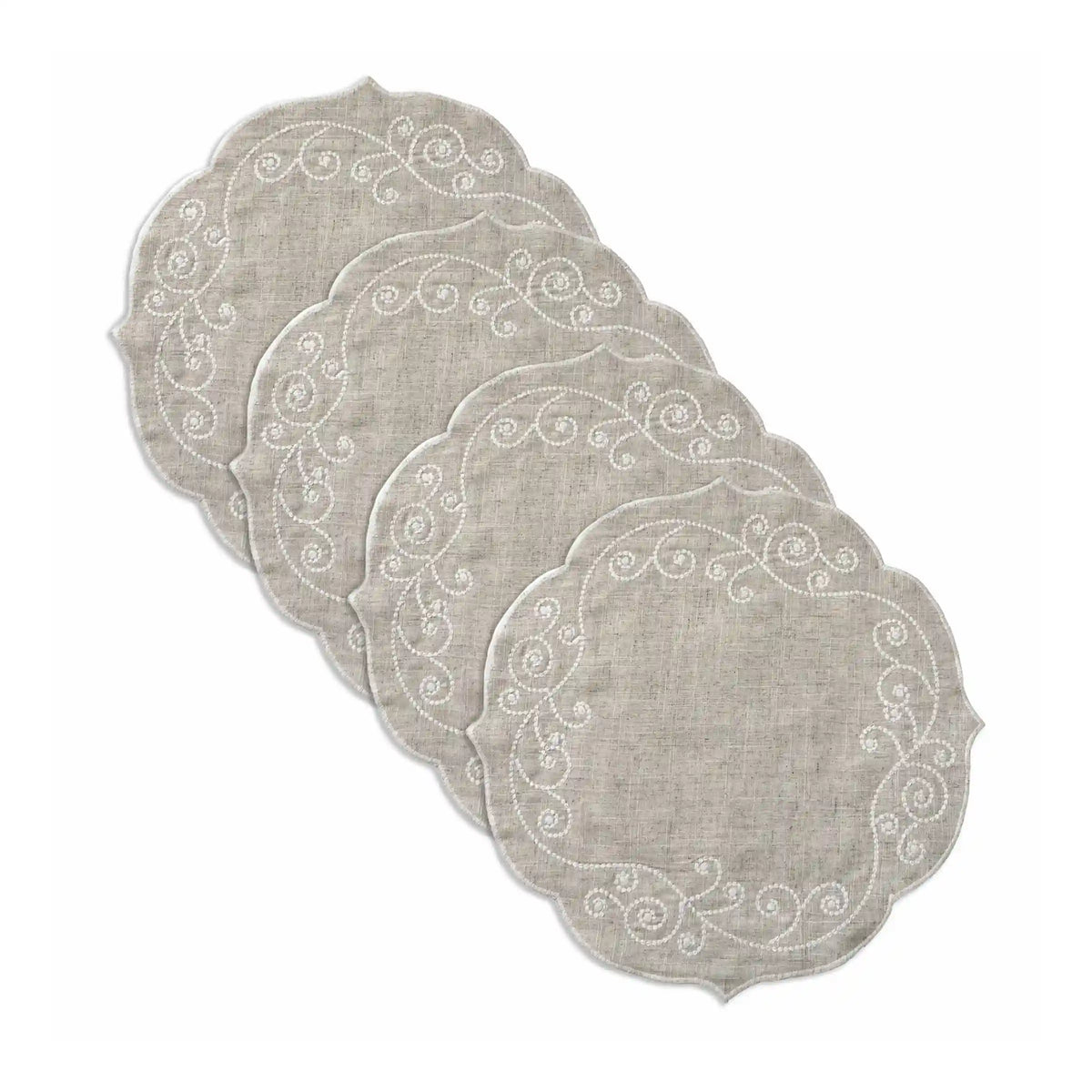 French Perle Linen Embroidered Round Placemats