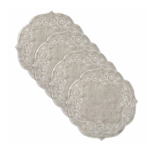French Perle Linen Embroidered Round Placemats