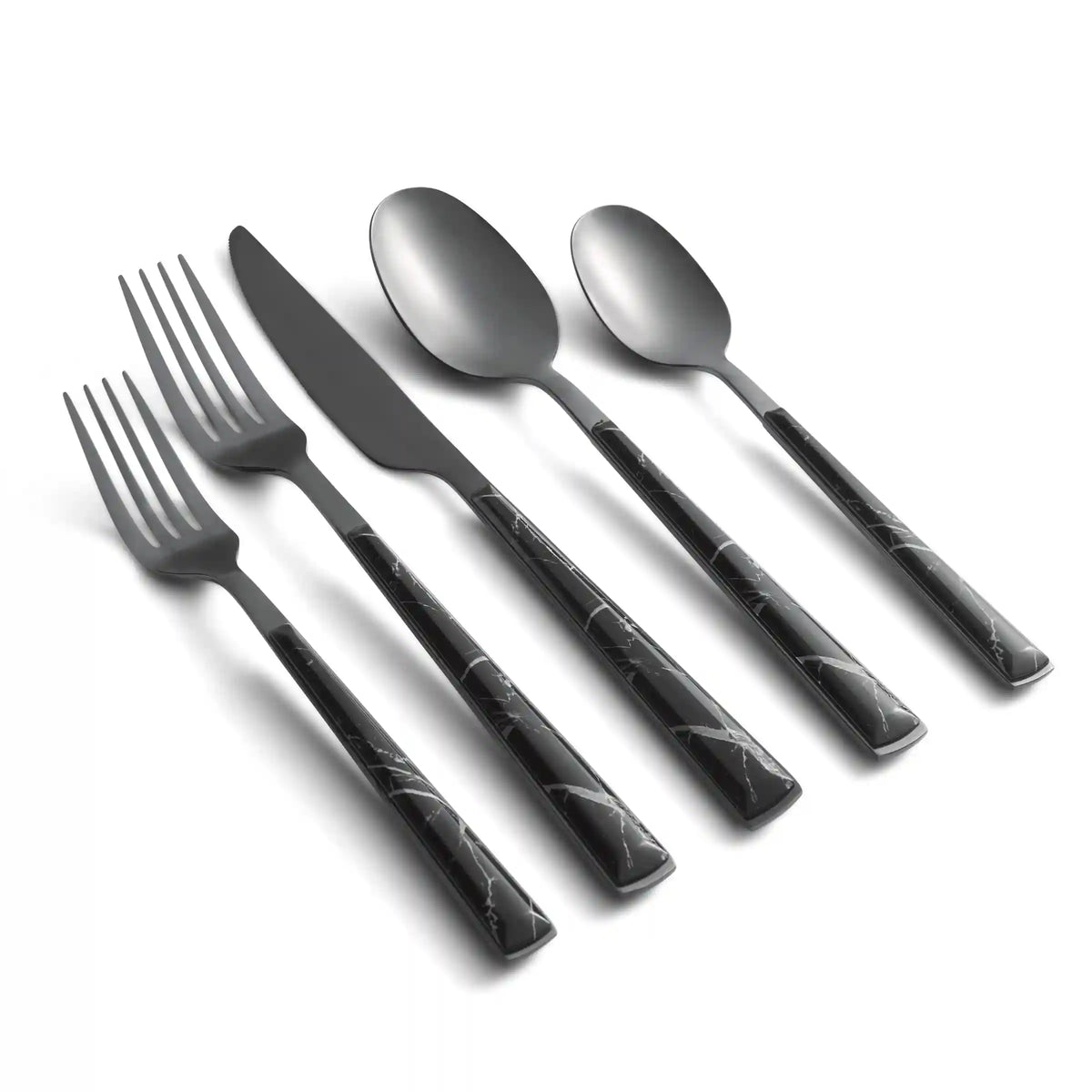 Eivin Mirror with Black Marble Handle 20-Piece Flatware Set