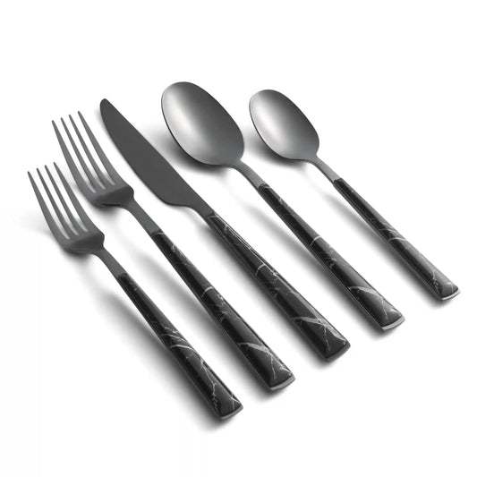 Eivin Mirror with Black Marble Handle 20-Piece Flatware Set
