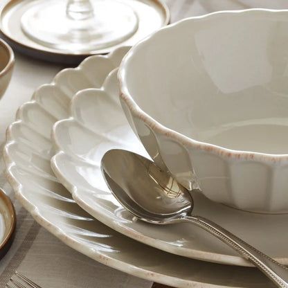 French Perle Scallop White Accent Plates, Set of 4