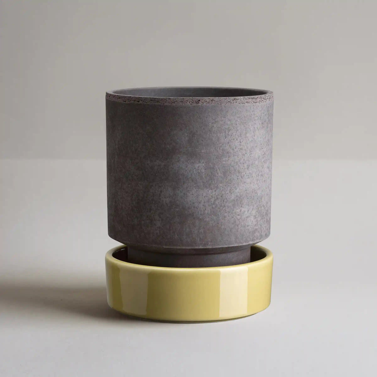 Hoff Raw Grey & Glazed Pale Yellow 14cm Pot with Saucer