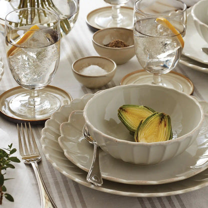 French Perle Scallop White Dinner Plates, Set of 4
