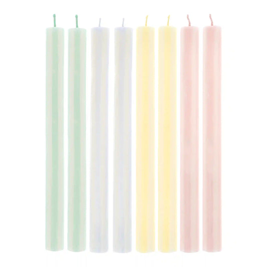 Pastel Striped Table Candles, Set of 8